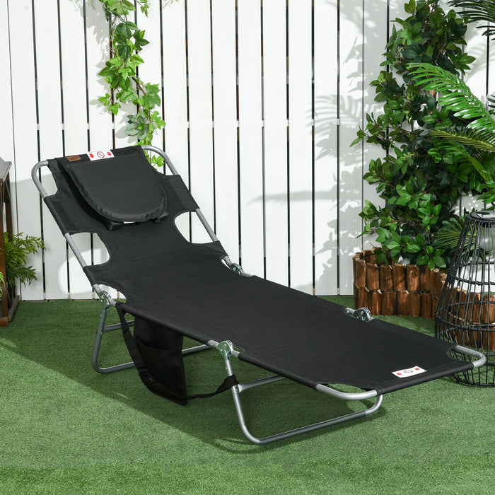 Foldable Beach Sun Lounger with Reading Hole - Adjustable Chaise with Arm Slots, Side Pocket & Pillow - Comfort for Patio & Poolside Relaxation