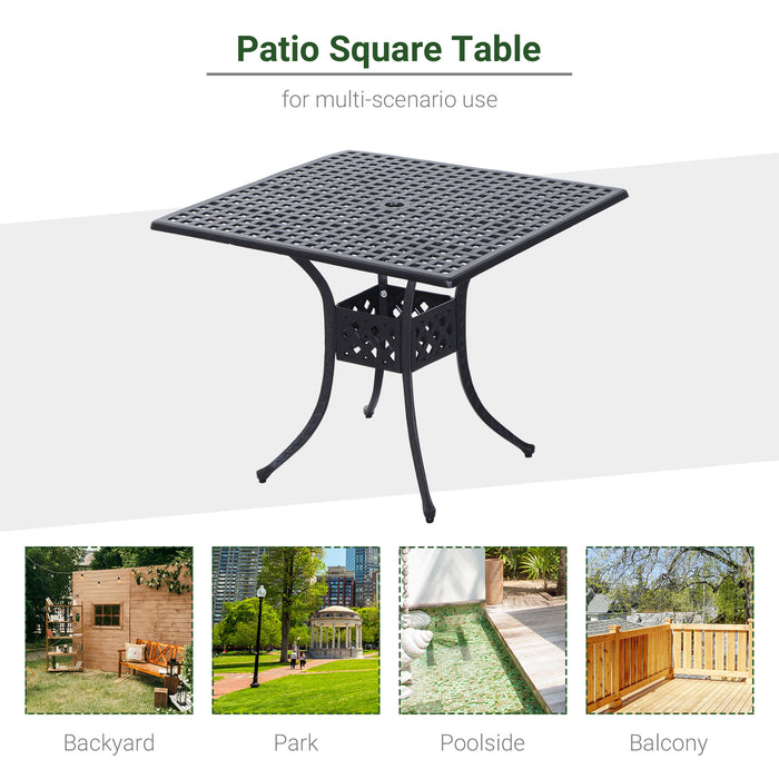 Aluminium Grid Motif 90cm Square Table - Garden Patio Outdoor Dining Table with Umbrella Hole - Ideal for Family Gatherings and Al Fresco Dining