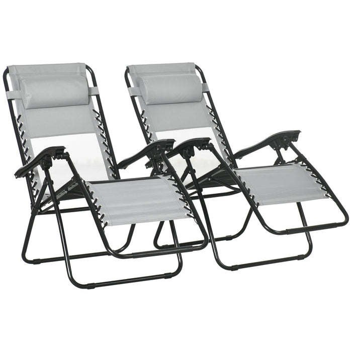 Outdoor Zero Gravity Recliner Chairs (Set of 2) - Foldable Design with Footstool and Detachable Headrest, Grey - Ideal for Patio and Garden Relaxation