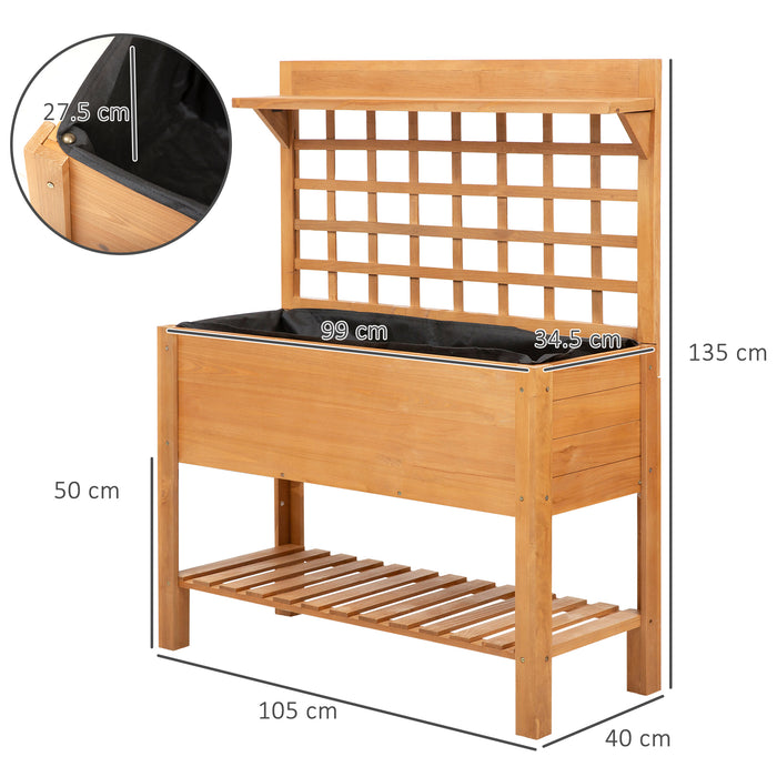 Elevated Wooden Planter for Garden - Raised Bed for Flowers, Herbs, and Vegetables with 2 Storage Shelves - Ideal for Outdoor Gardening and Space Efficiency