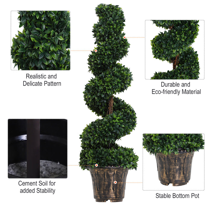 Artificial Boxwood Spiral Topiary Trees - Set of 2 Potted Decorative Plants, 120cm Height - Ideal for Indoor & Outdoor Home Decor