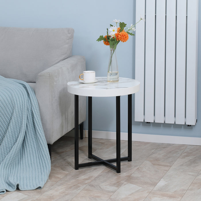 Modern Round White Side Table - Sturdy Metal Legs, End or Bedside Table for Living Room or Bedroom - Versatile Accent Furniture for Any Home Decor