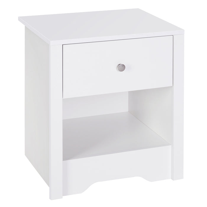 Solid Wood Bedside Table - White Nightstand with Drawer and Shelf - Elegant Storage Solution for Bedroom Furniture