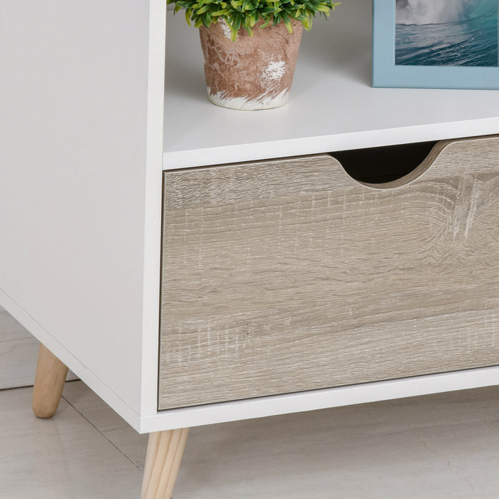 Modern White/Oak Finish Particle Board TV Stand - Spacious Media Unit with Ample Storage - Ideal for Contemporary Home Entertainment Setup