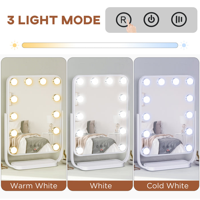 Tabletop Hollywood Vanity Mirror with 12 LEDs - Dimmable Light Settings and Memory Feature - Ideal for Makeup Application and Beauty Routines