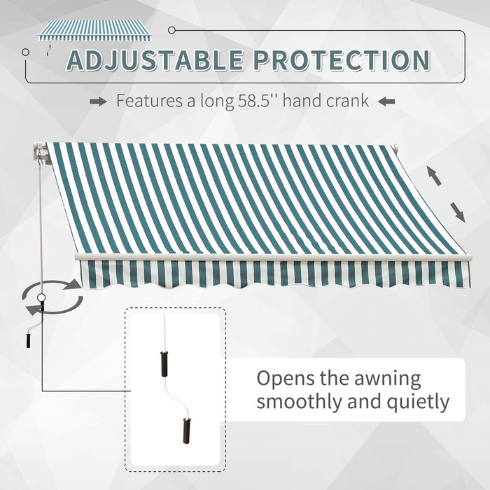 4m x 3m Patio Awning - Manual Retractable Sun Shade Shelter, Green and White Stripes - Ideal Outdoor Coverage for Garden & Patio