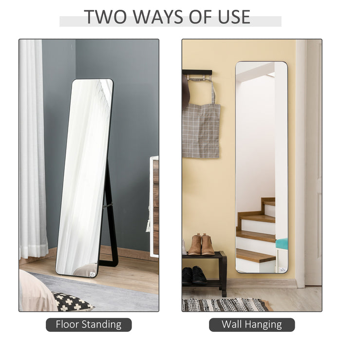 Full Body Mirror with Stand - Versatile Full-Length Mirror for Wall or Freestanding Use in Bedroom and Hallway - Sleek Tall Mirror for Dressing and Home Décor, Black