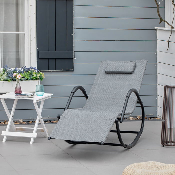 Zero Gravity Rocking Chair - Rattan Effect Patio Lounge Rocker with Breathable Texteline and Removable Pillow - Perfect for Outdoor Relaxation and Comfort in Grey