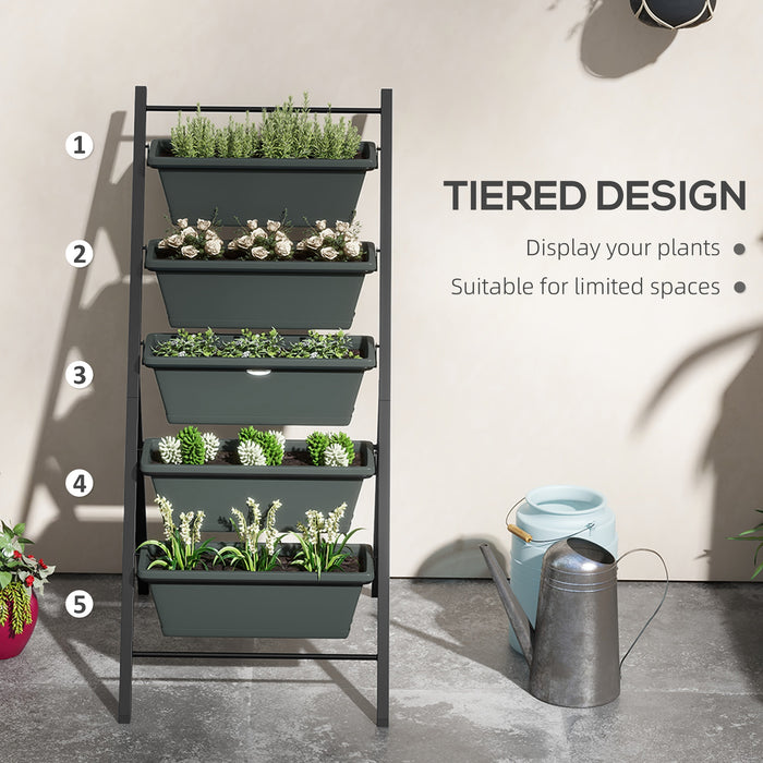 5-Tier Vertical Garden Planter - Elevated Outdoor Container Boxes for Vegetables & Flowers - Space-Saving Stand for Urban Gardening