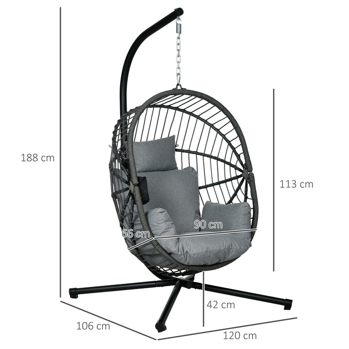 Outdoor Swing Chair with Padded Comfort - Patio Hanging Lounger with Sturdy Metal Stand and Foldable Design - Features Cup Holder and Rugged Rope Support for Backyard Relaxation