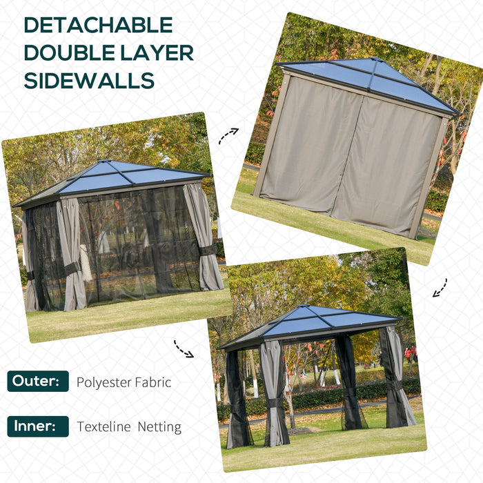 Hardtop Aluminum Gazebo 3x3m - UV-Resistant Polycarbonate Roof, Mosquito Netting & Curtains - Outdoor Patio Shelter for Garden Entertaining