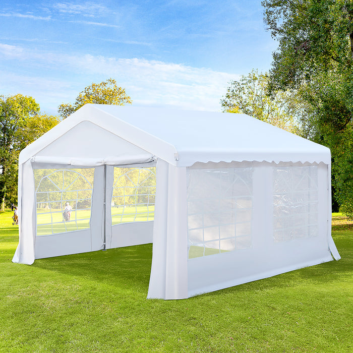 Portable Carport Shelter 4x4m with Removable Sidewalls and Double Doors - Heavy Duty Party Tent, Outdoor Canopy - Ideal for Events, Gatherings, Car Protection