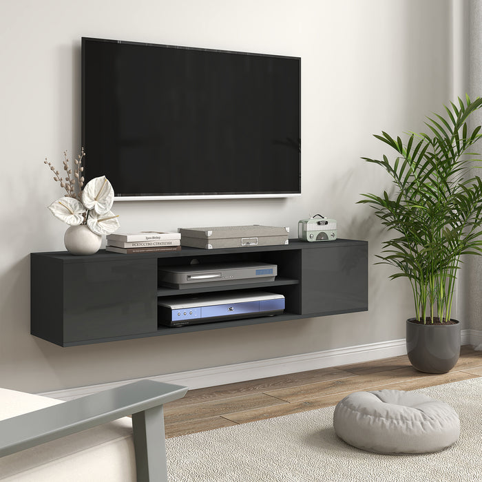 Modern Grey Floating TV Stand Cabinet - Fits Up to 60-inch TVs, Wall Mounted with Open Shelf & Storage - Living Room Space Saver with Cable Management System