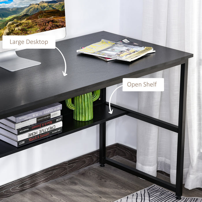 Adjustable Computer Desk with Storage Shelf - Sturdy Metal Frame Home Office Workstation for Writing and Study - Ideal for Laptop Use and Maximizing Small Spaces