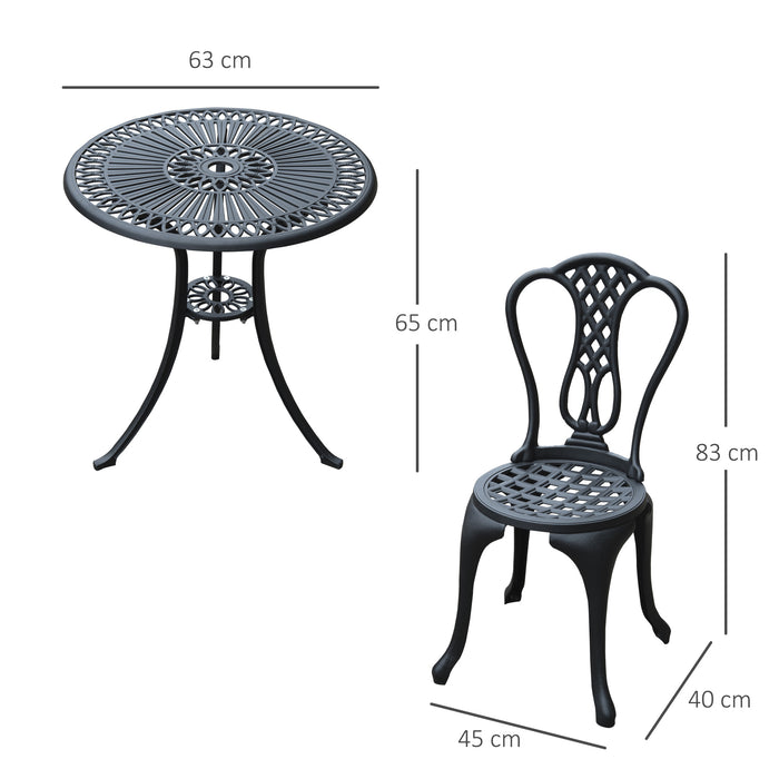 Cast Aluminium Bistro Set - 3-Piece Shabby Chic Patio & Outdoor Furniture with Table and Chairs - Ideal for Garden Entertainment and Relaxation