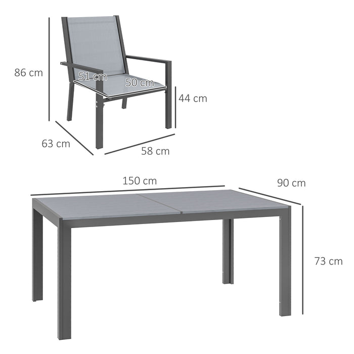 7-Piece Garden Dining Set - Wood-Plastic Composite Table, Stackable Chairs with Breathable Mesh Fabric - Ideal for Patio and Outdoor Entertaining