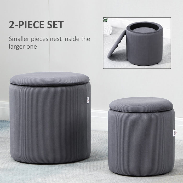 Contemporary Ottoman Set with Storage - Fabric-Covered Footrest and Seating Solution with Removable Tops, Set of 2 in Grey - Versatile Furniture for Space Saving and Comfort