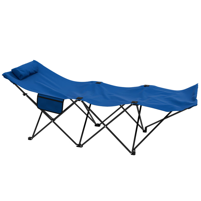 Foldable Sun Lounger with Pocket and Headrest - Oxford Seat Tanning Chair for Outdoor Relaxation - Ideal for Beach, Yard, Patio Use in Dark Blue