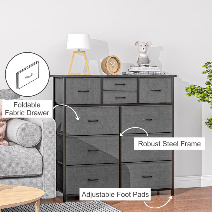 10-Drawer Bedroom Chest - Foldable Fabric Storage & Sturdy Steel Frame Design - Space-Saving Dresser for Clothes and Linens