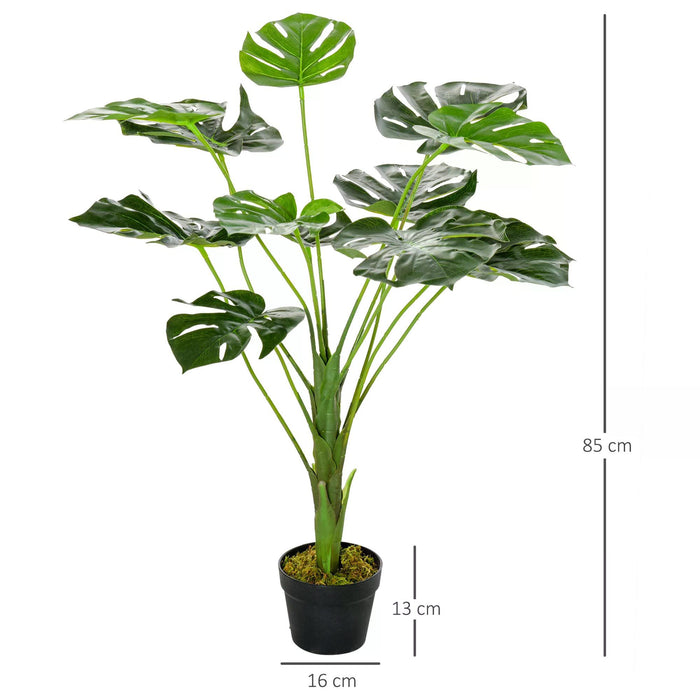 Artificial Monstera Cheese Plant Tree - 85cm Tall with 13 Lush Leaves and Nursery Pot - Faux Tropical Palm for Home and Garden Decor