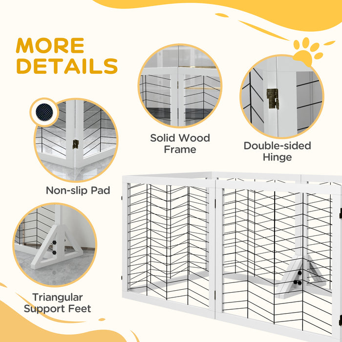 Foldable Wooden Dog Barrier with 6 Panels and Support Feet - Ideal for Small to Medium Dogs - Keeps Pets Safe and Designates Areas in Home