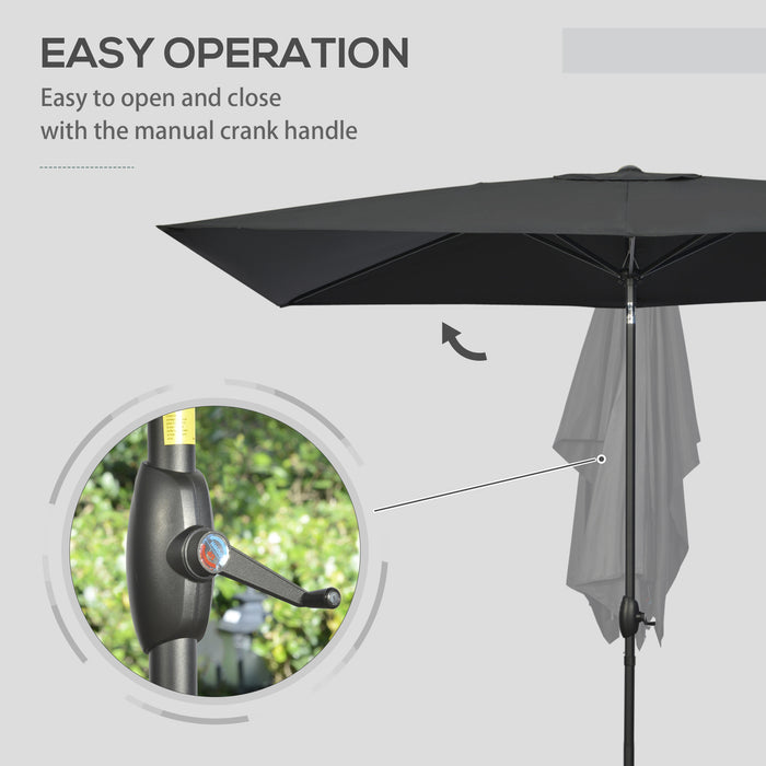 Rectangular Patio Market Umbrella - 2x3m Outdoor Garden Parasol with Crank and Push Button Tilt, Aluminium Pole - Ideal Sunshade for Outdoor Relaxation, Black