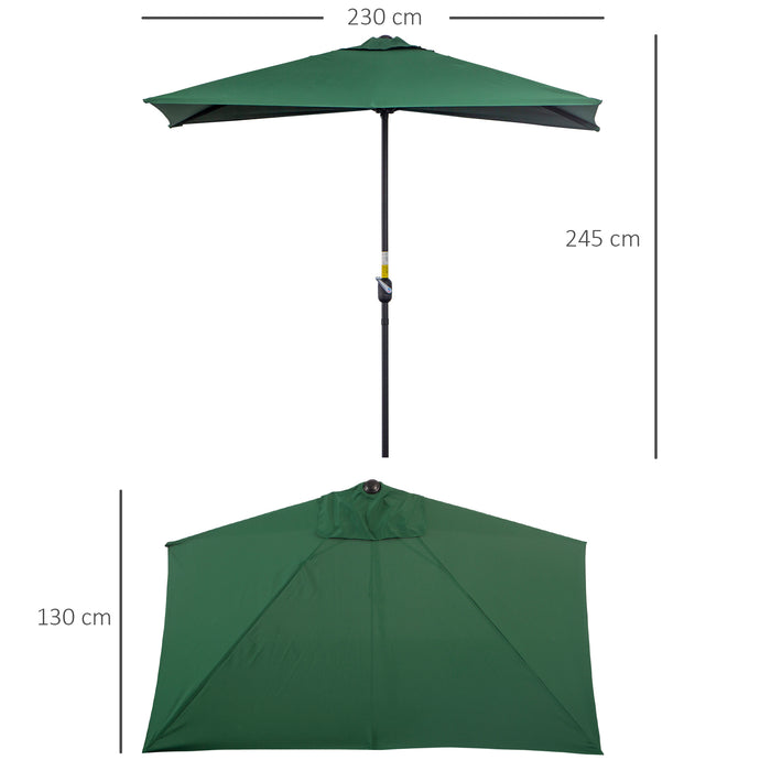 Balcony Semi Round Umbrella with Crank Handle, 2.3m - UV-Protected, Wind-Resistant Half Parasol in Green - Ideal for Small Outdoor Spaces & Patios (Base Not Included)