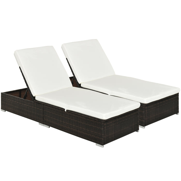 Outdoor PE Rattan Sun Lounger Set - Garden Wicker Sunbeds with 5-Level Adjustable Backrest and Cushions, Brown - Ideal for Patio Relaxation and Sunbathing