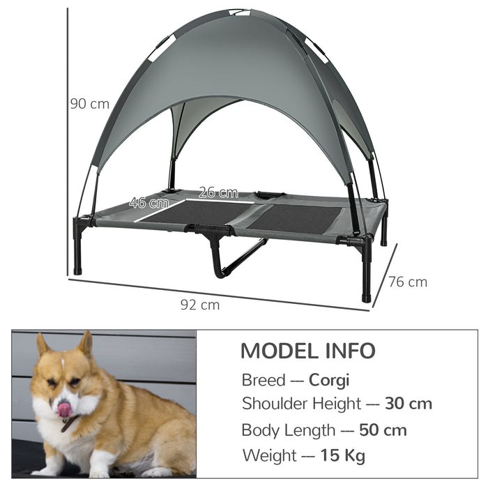 Elevated Pet Bed with UV Canopy - Waterproof & Breathable Raised Dog Cot, Grey, 92x76x90cm - Ideal for Small & Medium Dogs, Outdoor Comfort