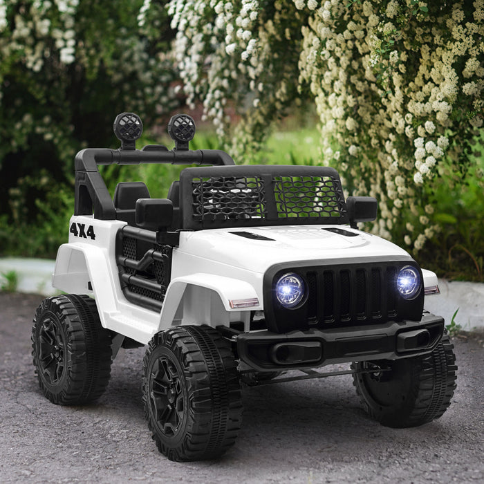 12V 2-Motor Electric Kids Ride-On Truck - Off-Road Toy Car with Parental Remote, Horn, & Lights - Ideal for Ages 3-6, White