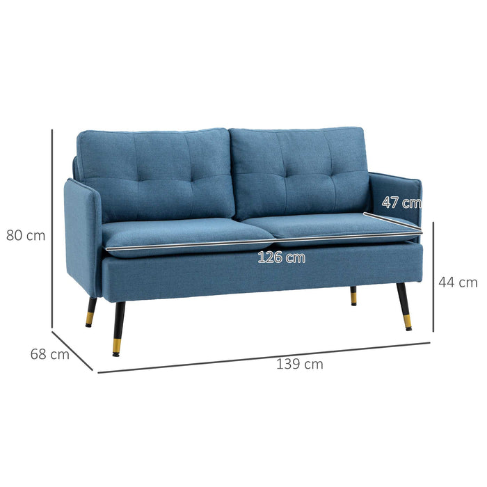 Fabric Loveseat Sofa - 2-Seater Upholstered Couch with Button Tufting and Cushions - Cozy Seating Solution for Small Living Spaces, Dark Blue