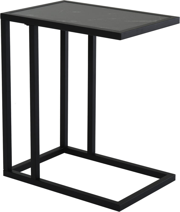 C-Shape Marble-Effect Side Table - Sturdy Metal Frame, Space-Efficient - Ideal for Bedroom, Living Room, or Office Corner Desk