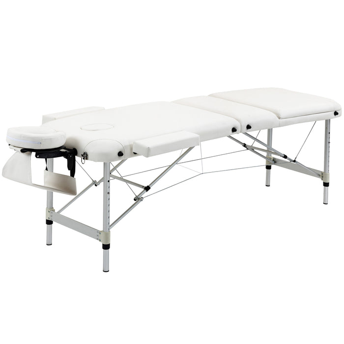 Portable Aluminium Massage Table with PVC Leather - Tri-Fold Design, Headrest, Armrests, Padding, Adjustable Height, Carry Handle & Bag - Ideal for Professional Masseuses, Therapists, Home Spa Use