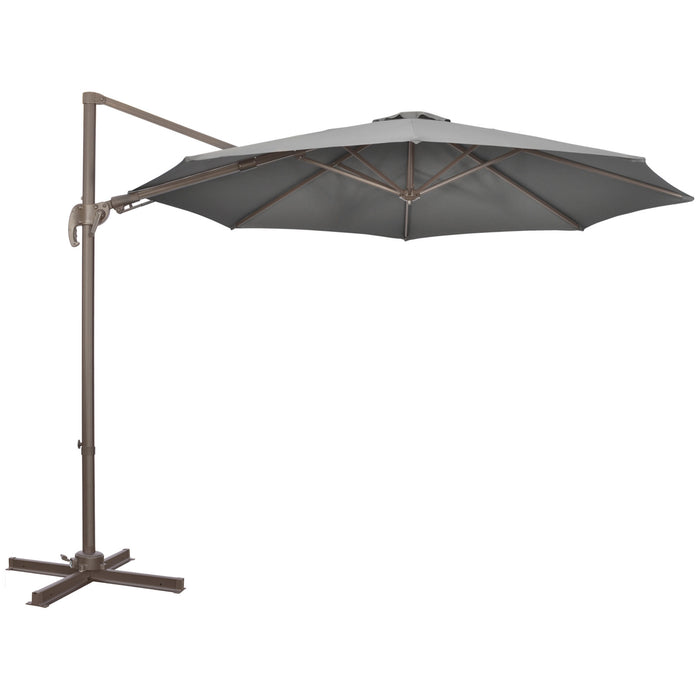 Cantilever Parasol 3M Roma - 360° Rotating Aluminum Frame Umbrella with Tilt Crank, 8 Ribs, Cross Base - Ideal Sun Shade for Outdoor Relaxation, Dark Grey