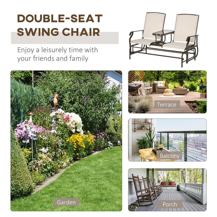 Metal Double Swing Glider with Rocking Chair Feature - Outdoor 2-Person Seating for Garden, Patio, Porch with Center Table - Ideal for Relaxation and Socializing