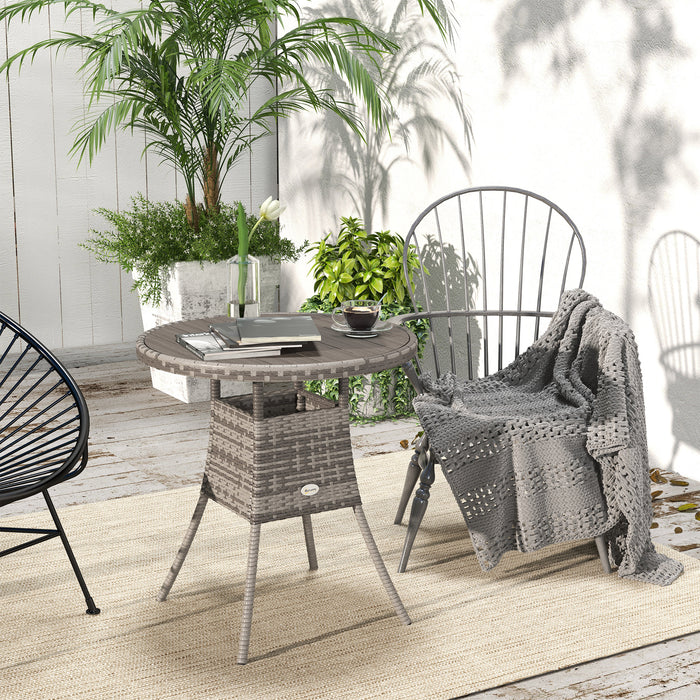 PE Rattan 70cm Outdoor Dining Table - Wood-Plastic Composite Top, Grey Patio Furniture - Ideal for Balcony & Garden Spaces