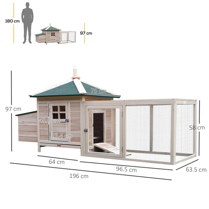Outdoor Chicken Coop and Rabbit Hutch - Hen House with Nesting Box and Poultry Cage Pen, 196x76x97cm - Ideal for Backyard Farming and Pet Enclosure