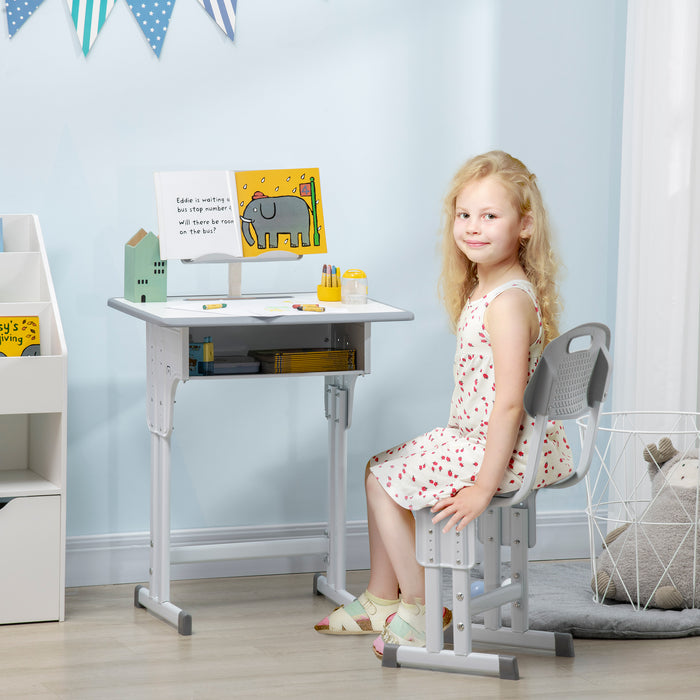 Height Adjustable Kids Desk and Chair Set - Includes Storage Drawer, Book Stand, Cup Holder, Pen Slot - Ideal for Homework and Art Projects