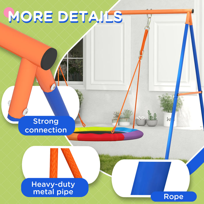 Durable A-Frame Metal Swing Set with Multicolored Nest Seat - Outdoor Play Equipment for Children - Sturdy Garden Swing for Backyard Fun