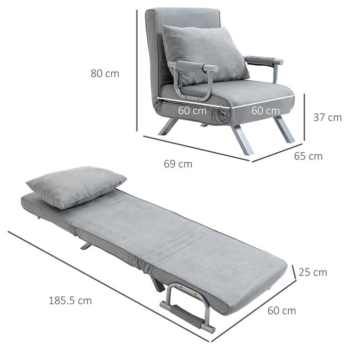 Foldable Single Armchair Bed with Pillow - 2-in-1 Sleeper Sofa and Lounging Couch in Light Grey - Space-Saving Furniture for Guest Room or Small Living Spaces