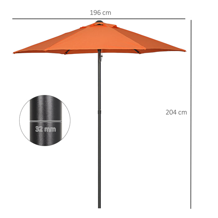 Outdoor Sun Shade Parasol - 2m Patio Umbrella with 6 Sturdy Ribs, Orange - Ideal for Balcony, Bench & Garden Comfort