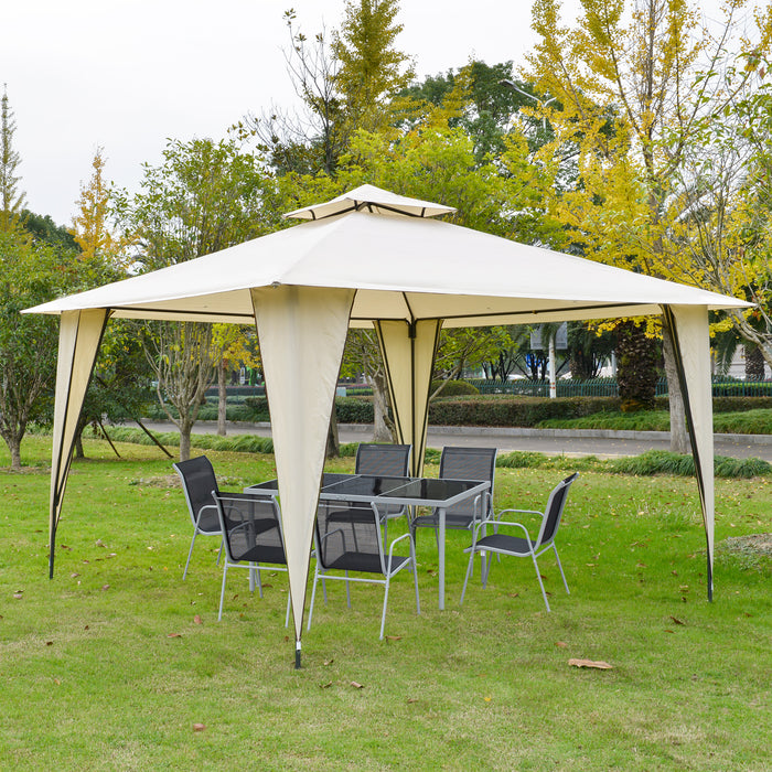 Outdoor Canopy Gazebo, 3.5x3.5m, with 2-Tier Roof and Steel Frame - Sideless Design for Garden Party and Gathering Shelter - Ideal for Open-Air Events, Beige Shade Cover