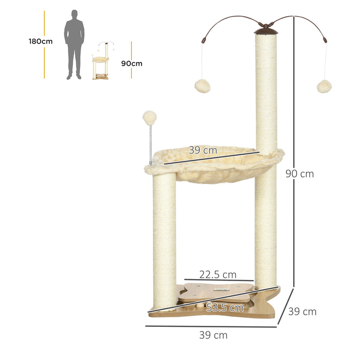 Kitten Play Tower - Beige Cat Tree with Sisal Scratching Posts, Hammock & Ball Toy, 53.5x53.5x90 cm - Ideal Entertainment for Indoor Cats