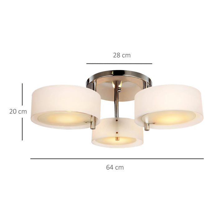 Acrylic Lamp 3-Light Pendant - Flush Mount Indoor Chandelier with Chrome Finish - Ideal for Office, Living Room, or Bedroom Lighting