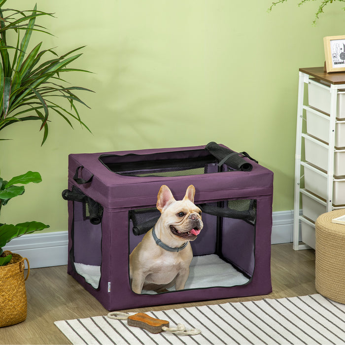 Portable Pet Carrier - Foldable Dog and Cat Transport Bag in Purple, 69x51x51cm - Ideal for Miniature and Small Breed Travel Needs