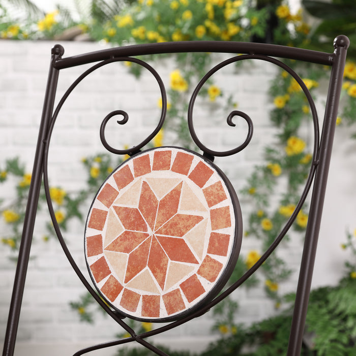 3 Piece Mosaic Bistro Set - Folding Chairs & Round Table, Yellow Mosaic Design - Perfect for Balcony & Poolside Outdoor Seating