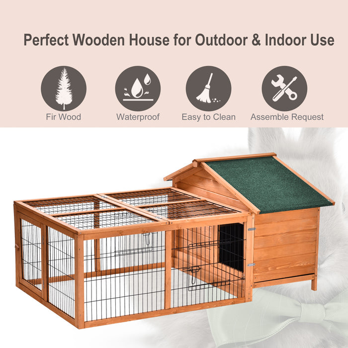 Wooden Small Animal Shelter - Detachable Guinea Pig & Rabbit Hutch with Openable Run and Roof, Slide-out Cleaning Tray - Ideal Pet House for Indoor and Outdoor Use