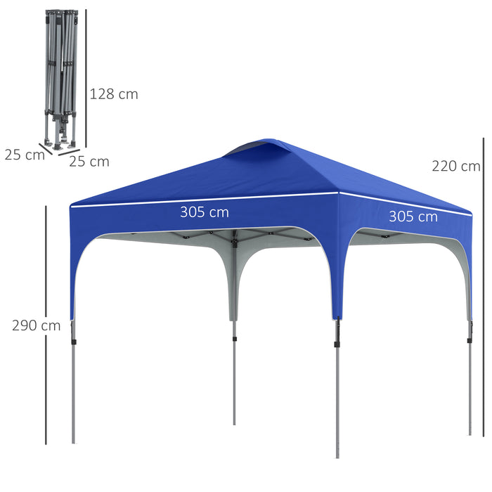 Pop Up Gazebo 3x3m - Height Adjustable, Foldable Canopy Tent with Carry Bag and Wheels - Includes 4 Leg Weight Bags, Perfect for Outdoor Events, Blue