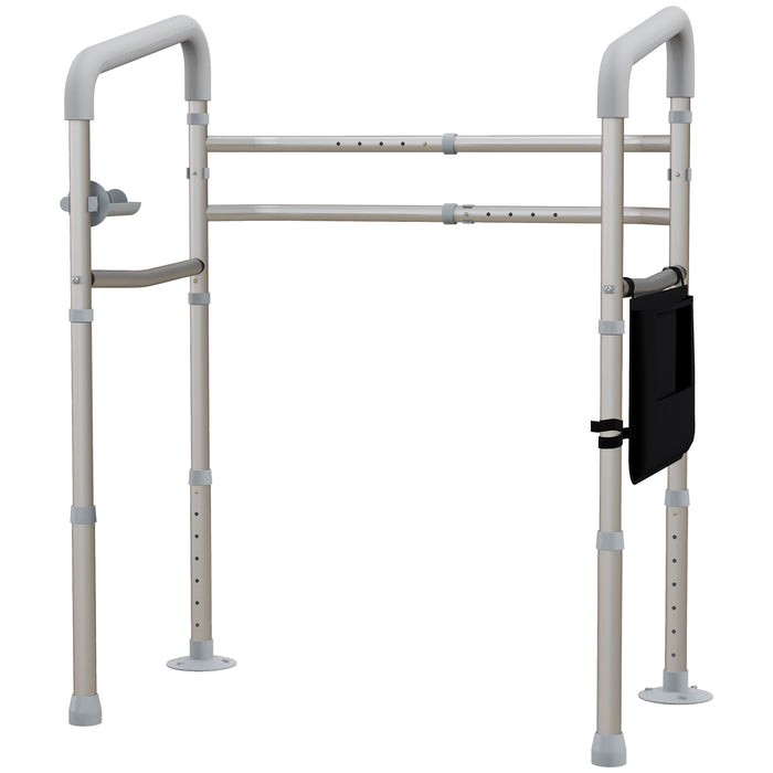 Height & Width Adjustable Toilet Safety Frame with Arms - Freestanding Handrail Grab Bar with Additional Suction Cups - Elderly and Disabled 136kg Support Capacity