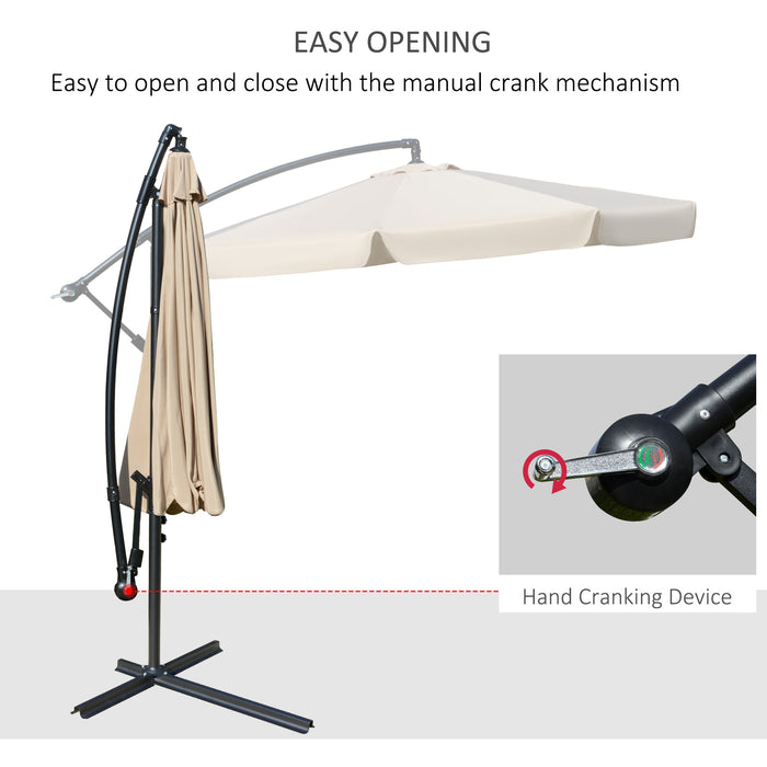 Cantilever Banana Parasol 2.7m - Outdoor Sun Umbrella with Crank Handle, Cross Base, in Light Brown - Ideal Hanging Sunshade for Patio, Garden, Poolside